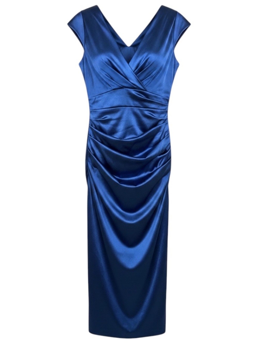 TALBOT RUNHOF BLUE RUCHED SILK TAFFETA COCKTAIL DRESS
